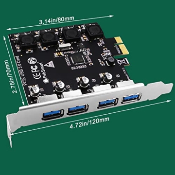 FebSmart 4 Ports Superspeed 5Gbps USB 3.0 PCI Express Expansion Card for Windows 11, 10, 8.x, 7, Vista, XP Desktop PCs, Built in Self-Powered Technology, No Need Additional Power Supply (FS-U4-Pro)