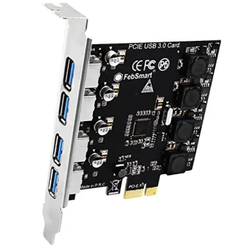 FebSmart 4 Ports Superspeed 5Gbps USB 3.0 PCI Express Expansion Card for Windows 11, 10, 8.x, 7, Vista, XP Desktop PCs, Built in Self-Powered Technology, No Need Additional Power Supply (FS-U4-Pro)