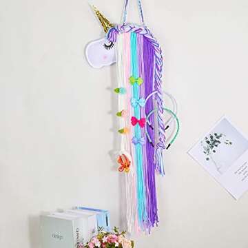 Beinou Unicorn Hair Clips Holder Rainbow Hot Pink Yarn Tassels Hair Bows Storage Shy Unicorn Face He...