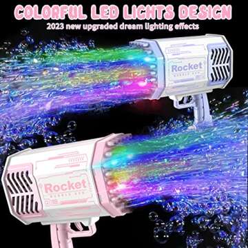 Bubble Gun with Light/2 Bottles Bubble Solution (30 Packs Extra Bubble Solution), 69 Holes Bubble Machine Gun for Kids Adults, Bubble Maker, Summer Toy Gift for Outdoor Indoor Birthday Wedding Party