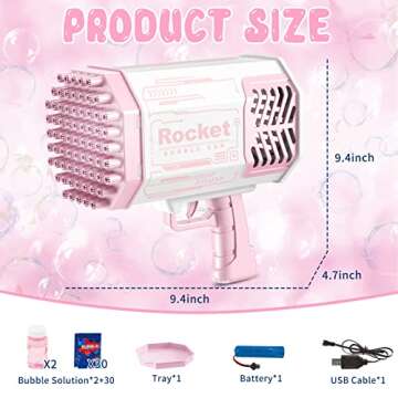 Bubble Gun with Light/2 Bottles Bubble Solution (30 Packs Extra Bubble Solution), 69 Holes Bubble Machine Gun for Kids Adults, Bubble Maker, Summer Toy Gift for Outdoor Indoor Birthday Wedding Party