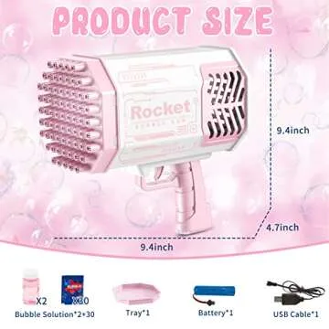 Bubble Gun with Light/2 Bottles Bubble Solution (30 Packs Extra Bubble Solution), 69 Holes Bubble Machine Gun for Kids Adults, Bubble Maker, Summer Toy Gift for Outdoor Indoor Birthday Wedding Party