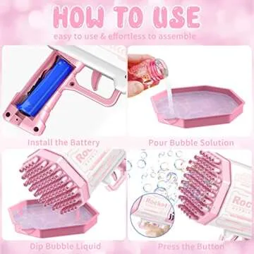 Bubble Gun with Light/2 Bottles Bubble Solution (30 Packs Extra Bubble Solution), 69 Holes Bubble Machine Gun for Kids Adults, Bubble Maker, Summer Toy Gift for Outdoor Indoor Birthday Wedding Party