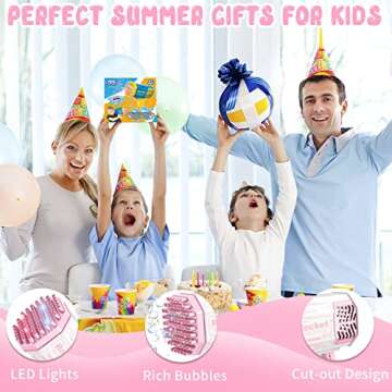 Bubble Gun with Light/2 Bottles Bubble Solution (30 Packs Extra Bubble Solution), 69 Holes Bubble Machine Gun for Kids Adults, Bubble Maker, Summer Toy Gift for Outdoor Indoor Birthday Wedding Party