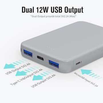 VANYUST S22 Portable Charger, Power Bank, 5000mAh External Battery Pack Compatible with iPhone 15/14/13/12/11/X All Series and Android Phone, Grey