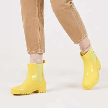 planone Short rain Boots for Women and Waterproof Garden Shoes，Anti-Slipping Rainboots for Ladies，Fashionable Light rain Shoes，Matte Outdoor Work Shoes yellow Size: 5 UK