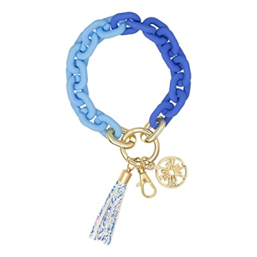Lilly Pulitzer Chain Link Keychain Bracelet - Blue Wristlet with Tassel, Stylish Key Ring for Women