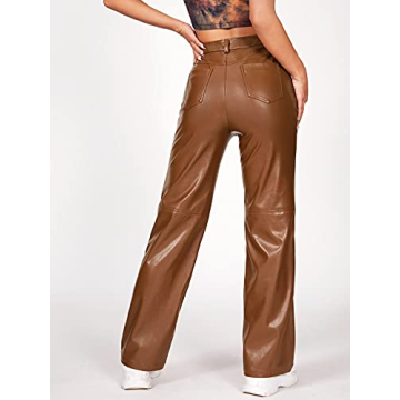 Stylish Women's Faux Leather Wide Leg Pants - MakeMeChic