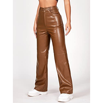 Stylish Women's Faux Leather Wide Leg Pants - MakeMeChic