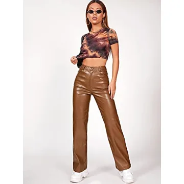 Stylish Women's Faux Leather Wide Leg Pants - MakeMeChic