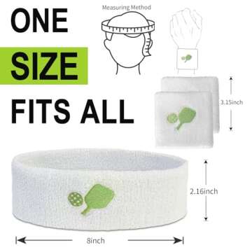 KOFULL Unisex Pickleball Sweatbands, Headband & Wristbands Set, Cotton, Green, 7.1 x 2 Inches (Headb...