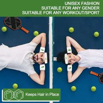 KOFULL Unisex Pickleball Sweatbands, Headband & Wristbands Set, Cotton, Green, 7.1 x 2 Inches (Headband), 3.14 x 3.14 Inches (Wristbands), Sports Enthusiasts, Teens to Adults