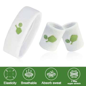 KOFULL Unisex Pickleball Sweatbands, Headband & Wristbands Set, Cotton, Green, 7.1 x 2 Inches (Headband), 3.14 x 3.14 Inches (Wristbands), Sports Enthusiasts, Teens to Adults