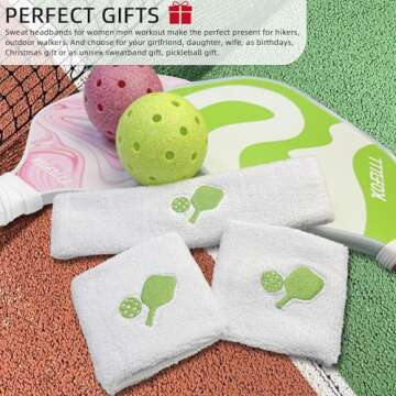 KOFULL Unisex Pickleball Sweatbands, Headband & Wristbands Set, Cotton, Green, 7.1 x 2 Inches (Headband), 3.14 x 3.14 Inches (Wristbands), Sports Enthusiasts, Teens to Adults