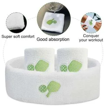 KOFULL Unisex Pickleball Sweatbands, Headband & Wristbands Set, Cotton, Green, 7.1 x 2 Inches (Headband), 3.14 x 3.14 Inches (Wristbands), Sports Enthusiasts, Teens to Adults
