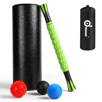 Odoland Foam Roller Set, 18'' Muscle Foam Roller, Muscle Roller Stick and Spiky Massage Balls for High Density Physical Therapy Exercise, Deep Tissue Trigger, Pain & Myofascial Relief Home Set