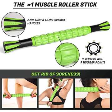 Odoland Foam Roller Set, 18'' Muscle Foam Roller, Muscle Roller Stick and Spiky Massage Balls for High Density Physical Therapy Exercise, Deep Tissue Trigger, Pain & Myofascial Relief Home Set