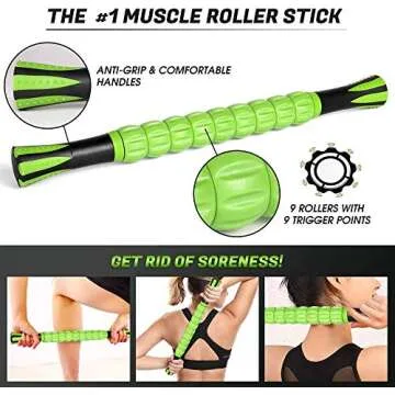 Odoland Foam Roller Set, 18'' Muscle Foam Roller, Muscle Roller Stick and Spiky Massage Balls for High Density Physical Therapy Exercise, Deep Tissue Trigger, Pain & Myofascial Relief Home Set