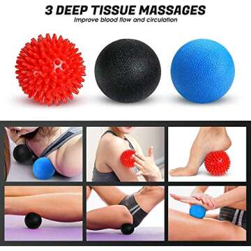 Odoland Foam Roller Set, 18'' Muscle Foam Roller, Muscle Roller Stick and Spiky Massage Balls for High Density Physical Therapy Exercise, Deep Tissue Trigger, Pain & Myofascial Relief Home Set