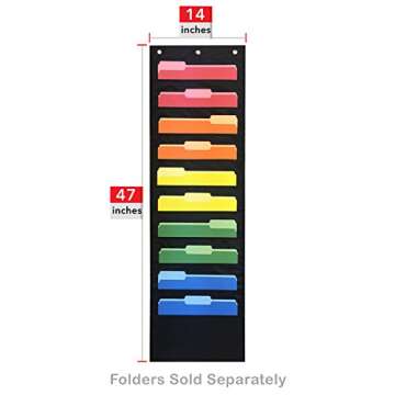 Pack of 2 - Ten Pocket Compact Storage Pocket Chart, Hanging Wall File Organizer by Essex Wares - Organize Your Assignments, Files, Scrapbook Papers & More (Black) (10 Pocket)