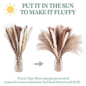 Natural Dried Pampas Grass Bouquet, 60 Pcs Dried Reed Flowers, Boho Home Decor Bouquet for Home Table Decorations, Wedding Floral Arrangements Rustic Farmhouse