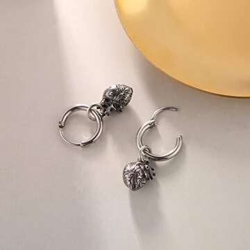 HZMAN Stainless Steel Gothic Punk Personality Heart Drop Earrings for Men