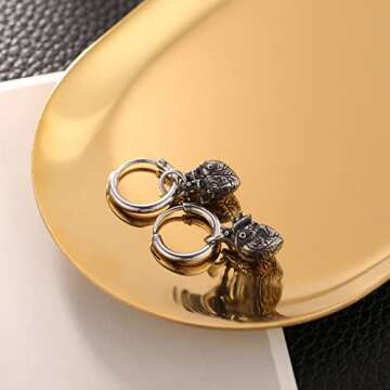 HZMAN Stainless Steel Gothic Punk Personality Heart Drop Earrings for Men