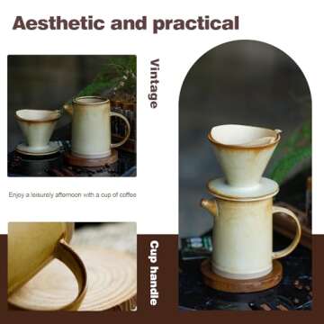 DIF DECO Pour Over Coffee Maker Set Vintage Ceramic Pour Over V60 Coffee Dripper Set with 20 Count P...
