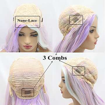 Yinuozhogntian Ladies Cosplay Rainbow Multi-Color Wig Pastel Pink/Purple/Blue/Green/Lilac/Peach Mixed Colorful Mermaid Synthetic None Lace Wigs for Women Long Wave Hair 24"