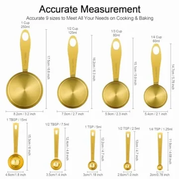 GuDoQi 9-Piece Measuring Cups and Spoons Set - Elegant Gold Finish