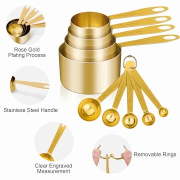GuDoQi 9-Piece Measuring Cups and Spoons Set - Elegant Gold Finish