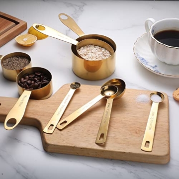 GuDoQi 9-Piece Measuring Cups and Spoons Set - Elegant Gold Finish