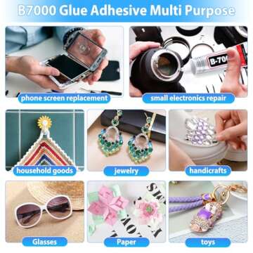 B-7000 Super Adhesive Glue, Industrial Strength B7000 Glues Paste for Rhinestones Crafts, Clothes Shoes, Fabric, Jewelry Making, Cell Phones, Tablet, Wood, Rubber, Leather (2x50 ml/1.68 oz)
