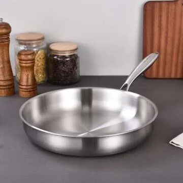 DELARLO Whole Body Tri-Ply Stainless Steel Frying Pan set, 8”/10”/12” Cooking pans, Kitchen Cookware Set, Fast Heating Chef's pan with Ergonomic Handles, Suitable for All Stove