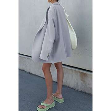 Grlasen Women Casual Elegant Long Sleeve Oversized Lapel Blazers Open Front Solid Work Office Jacket Blazer Gray