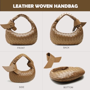Leather Woven Bag for Women, Woven Knot Clutch Bag, Dumpling Bag Hobo Bag, Vegan Leather Top Handle Bag, Leather Purse Tote Handbag, Evening Bag, Braided Bag, Khaki