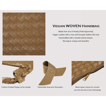 Leather Woven Bag for Women, Woven Knot Clutch Bag, Dumpling Bag Hobo Bag, Vegan Leather Top Handle Bag, Leather Purse Tote Handbag, Evening Bag, Braided Bag, Khaki