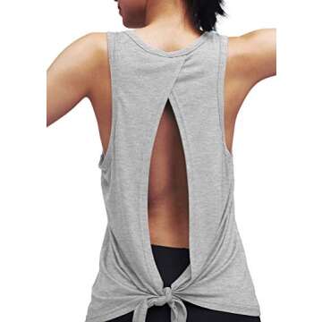 Mippo Womens Workout Yoga Tops Open Back Shirts Athletic Tank Tops Gym Exercise Work Out Clothes for Women Heather Gray L
