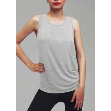 Mippo Womens Workout Yoga Tops Open Back Shirts Athletic Tank Tops Gym Exercise Work Out Clothes for Women Heather Gray L