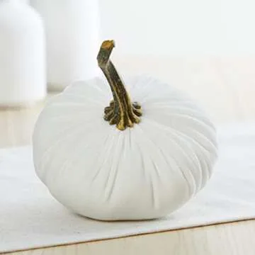 Set of 4 Small Velvet and Cotton Flannel Pumpins, Black and White Buffalo Plaid Decor, Black Pumpkin Shelf Sitters, Farmhouse Bowl Fillers White Pumpkin Decor (2 Buffalo Plaid, Black, Ivory)