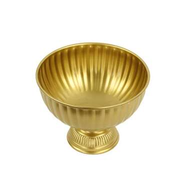 Koyal Wholesale Gold Metal Pedestal Bowl 8 x 7.5-Inch Floral Compote Vase, for Wedding Centerpiece