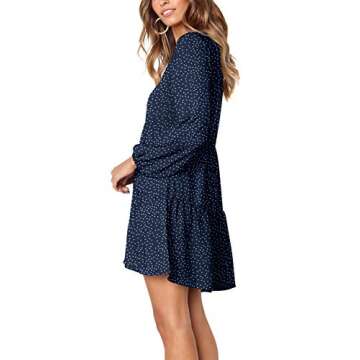 Amoretu Long Sleeve Tunics Loose Swing Shift Dress for Women Polka Dot, Spring, Summer, 2025 (Navy, ...