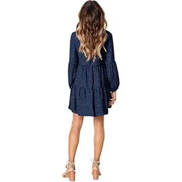 Amoretu Long Sleeve Tunics Loose Swing Shift Dress for Women Polka Dot, Spring, Summer, 2025 (Navy, XXL)