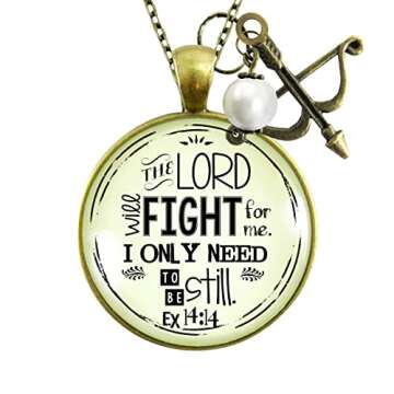 Faith Necklace The Lord Will Fight for You Jewelry For Women 36" Chain - Handmade Religious Bible Ve...