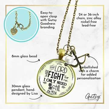 Faith Necklace The Lord Will Fight for You Jewelry For Women 36" Chain - Handmade Religious Bible Verse Christian Vintage Pendant, Bronze Bow Arrow Charm, Gift Packaged Theme Message Card & Box
