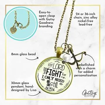 Faith Necklace The Lord Will Fight for You Jewelry For Women 36" Chain - Handmade Religious Bible Verse Christian Vintage Pendant, Bronze Bow Arrow Charm, Gift Packaged Theme Message Card & Box