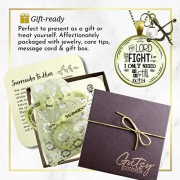Faith Necklace The Lord Will Fight for You Jewelry For Women 36" Chain - Handmade Religious Bible Verse Christian Vintage Pendant, Bronze Bow Arrow Charm, Gift Packaged Theme Message Card & Box