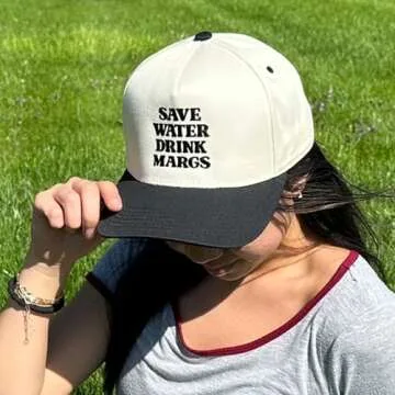 Funky Junque Two Tone Vintage Snapback Hat - Save Water Drink Margs - Black/Beige