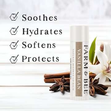 Farm & Bee Natural Lip Balm - Organic Beeswax Moisturizing Chapstick for Chapped Lips - 4 Pack of Va...