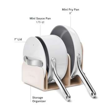 Caraway Mini Cookware Set - Non-Stick Ceramic Fry Pan (1.05 qt, 8") Sauce Pan (1.75 qt) & Storage Rack - Non Toxic, PTFE & PFOA Free - Oven Safe & Stovetop Agnostic (Gas, Electric & Induction) - Gray